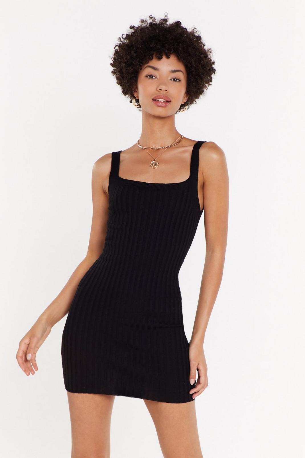 Square Neck Ribbed Knitted Mini Dress image number 1