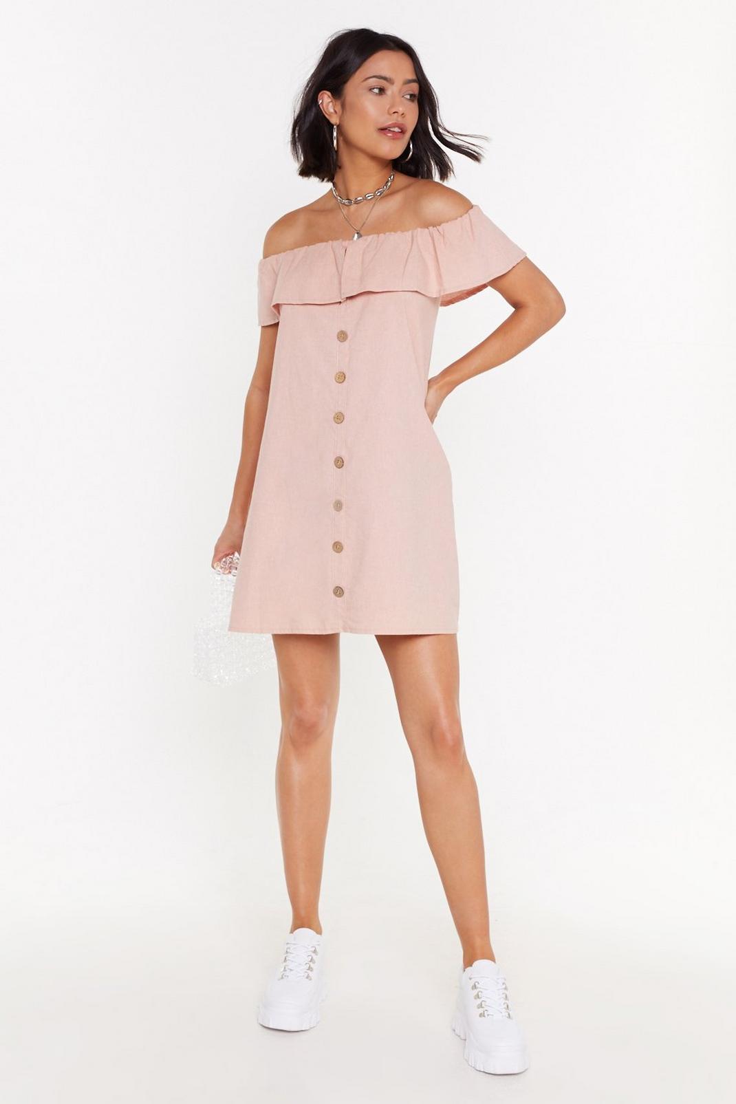 Haters Back Off-the-Shoulder Mini Dress, Peach image number 1