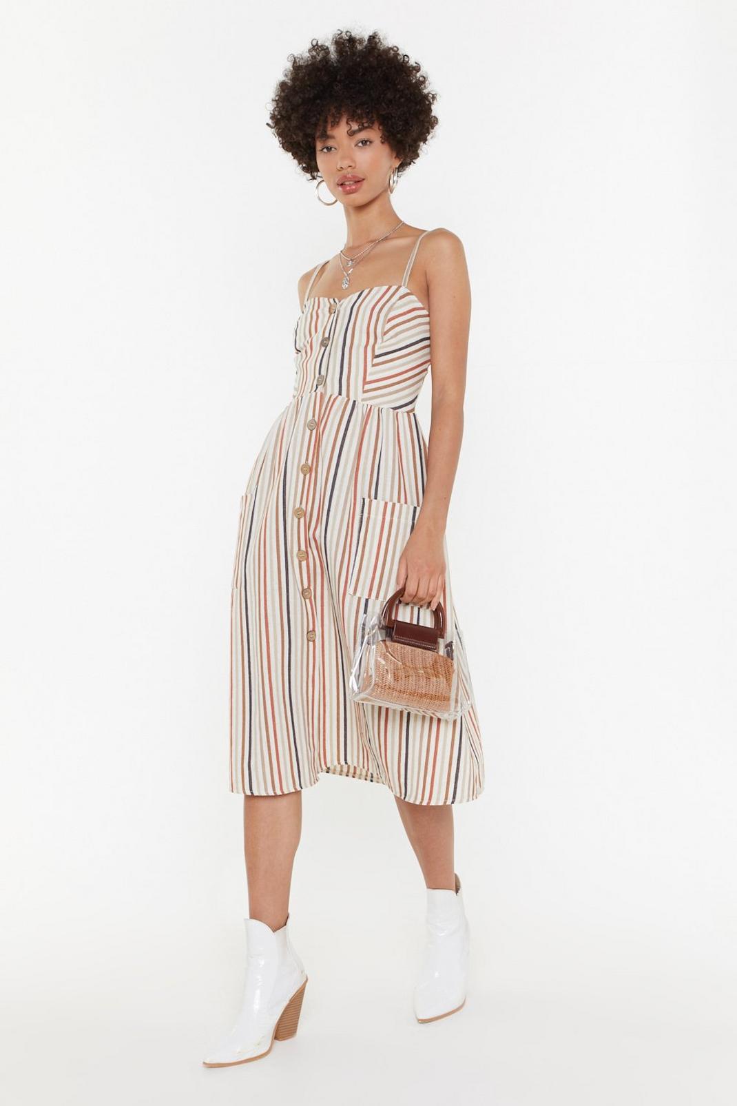 Rust Stripe Button Front Strappy Dress image number 1