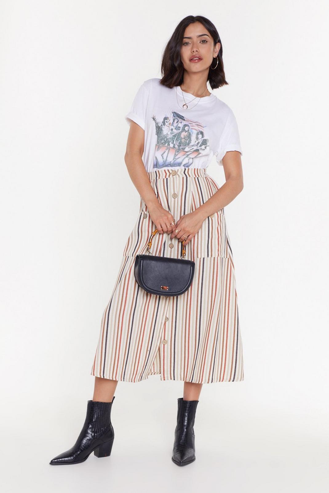 Stripe of Luck Button-Down Midi Skirt image number 1