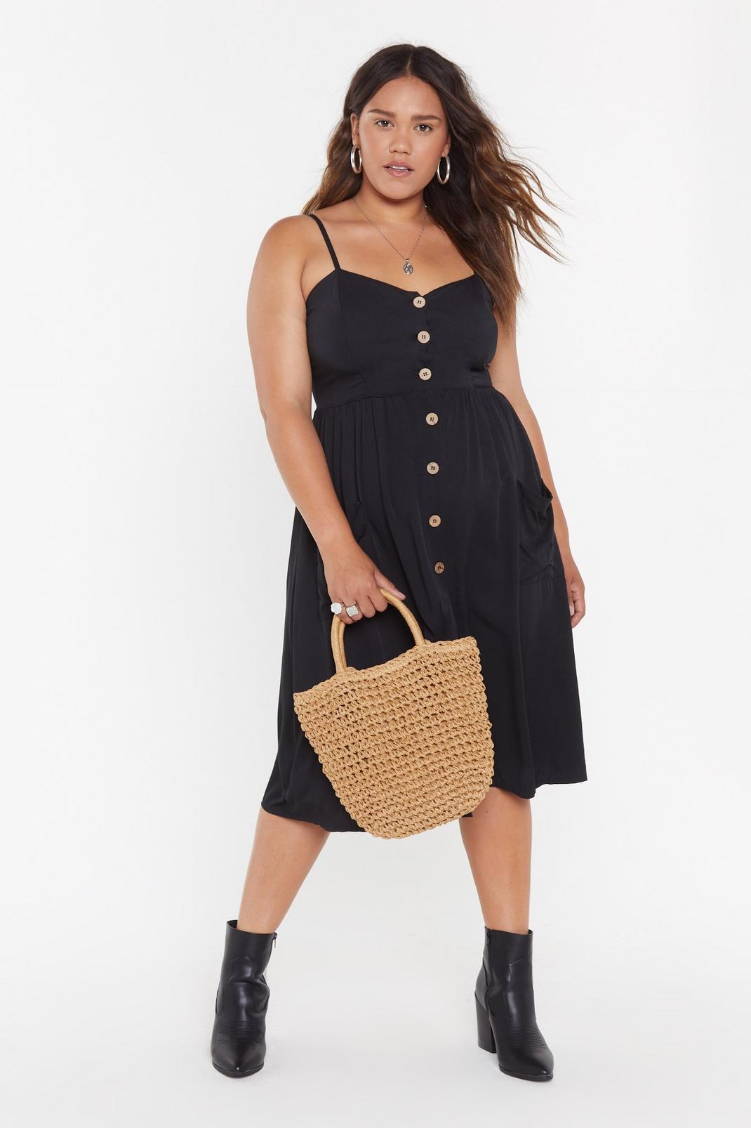 Black MS Button Front Strappy Midi Dress image number 1