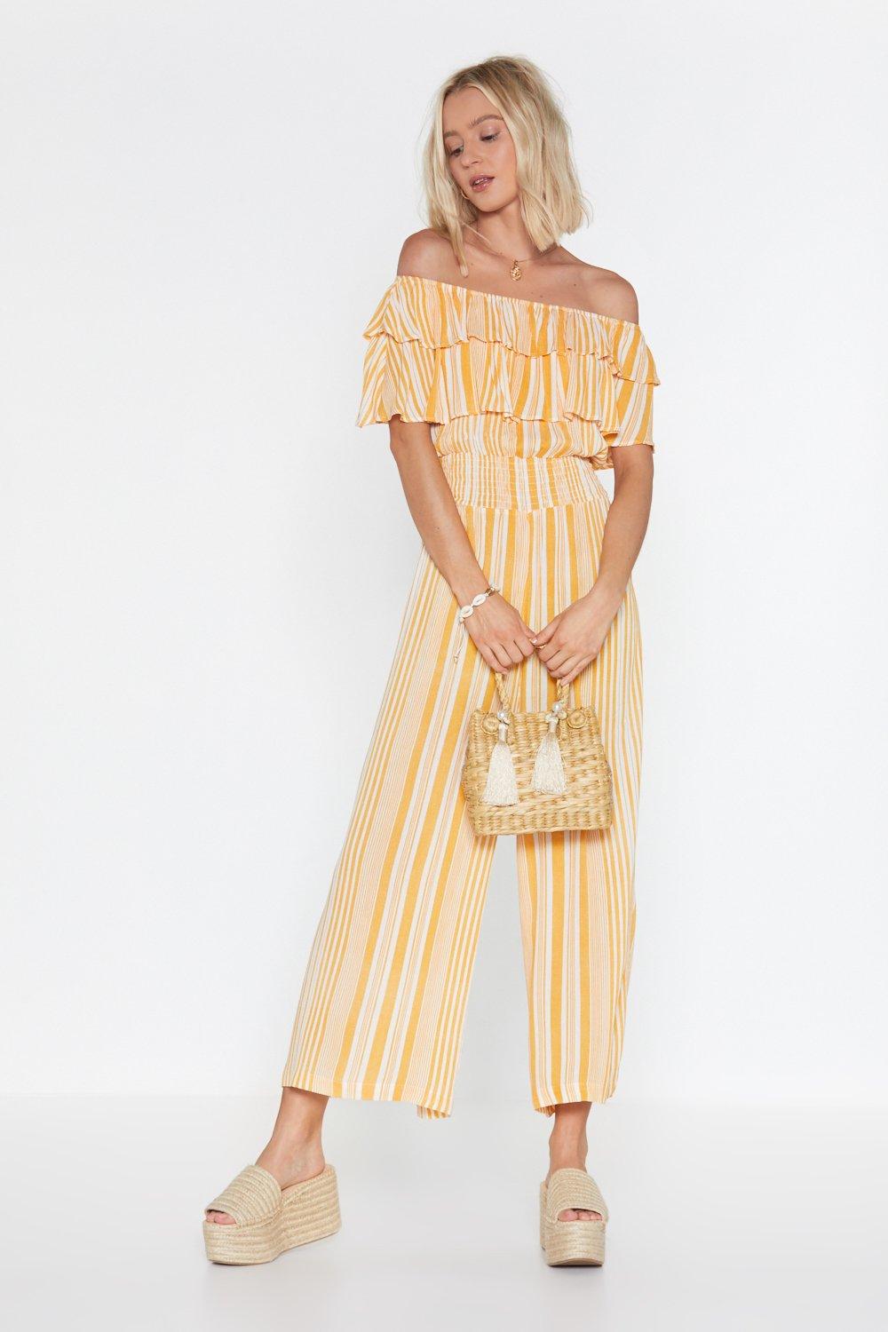 striped yellow jumpsuit