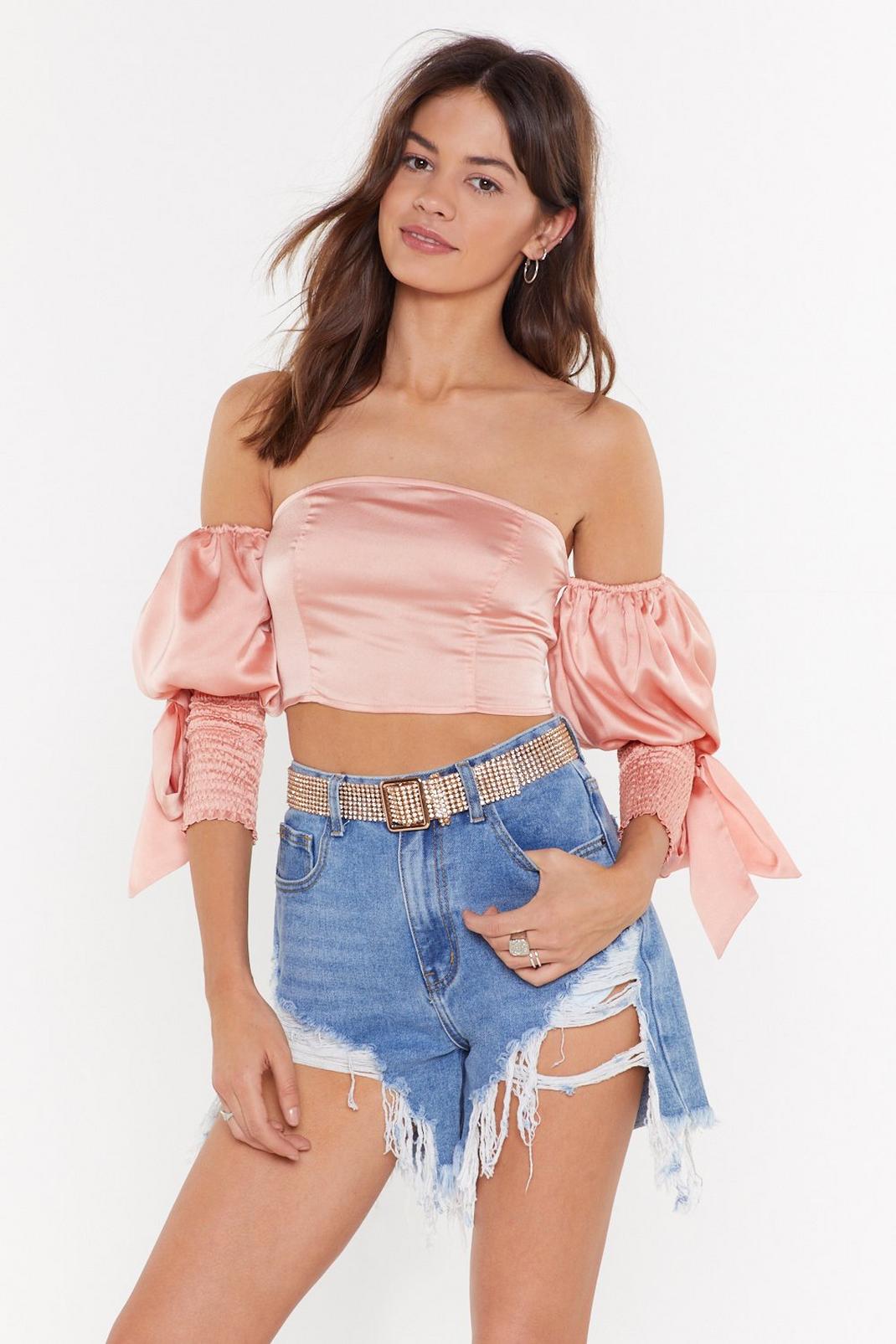 Take It or Sleeve It Off-the-Shoulder Satin Top image number 1