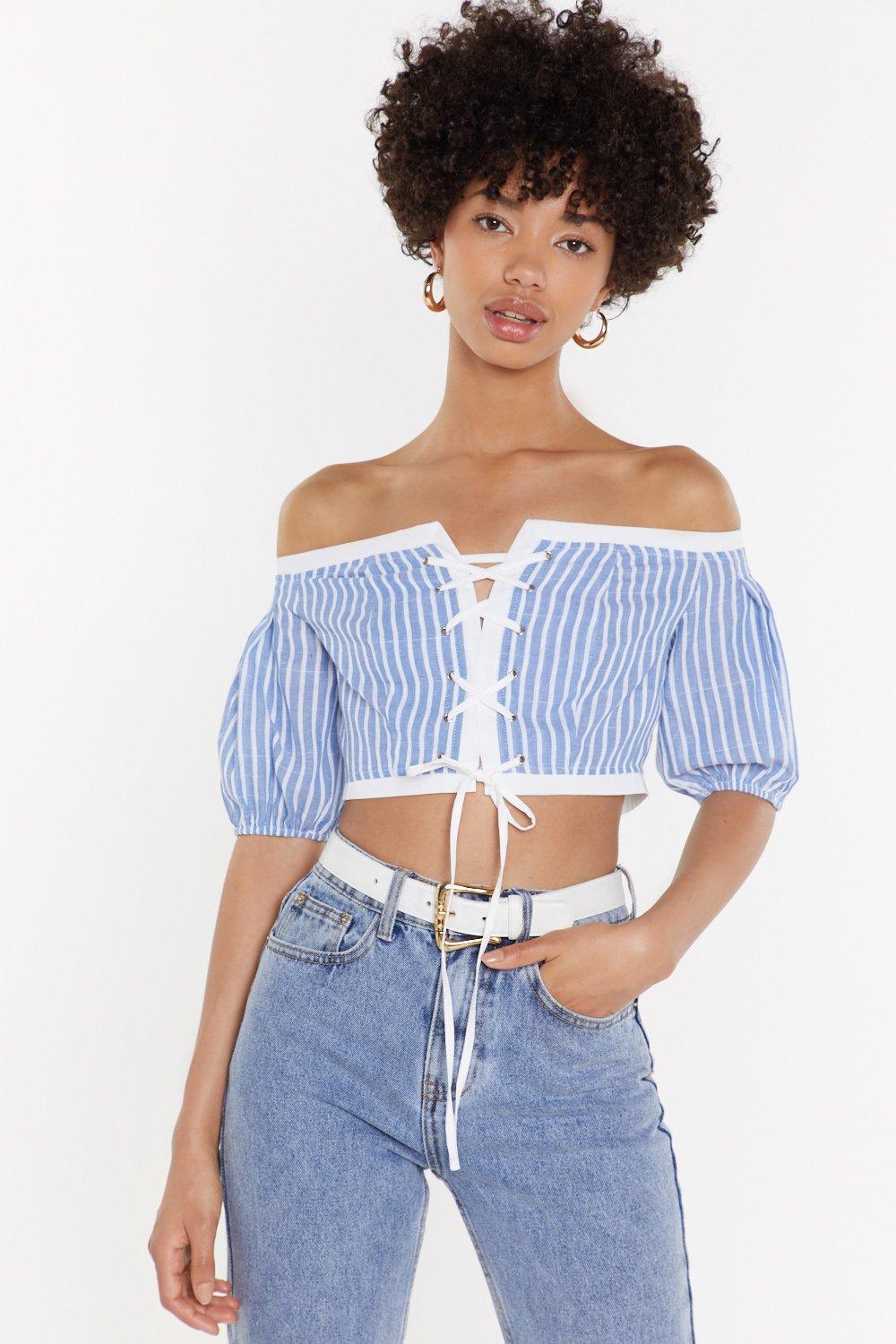 White lace outlet up bardot top