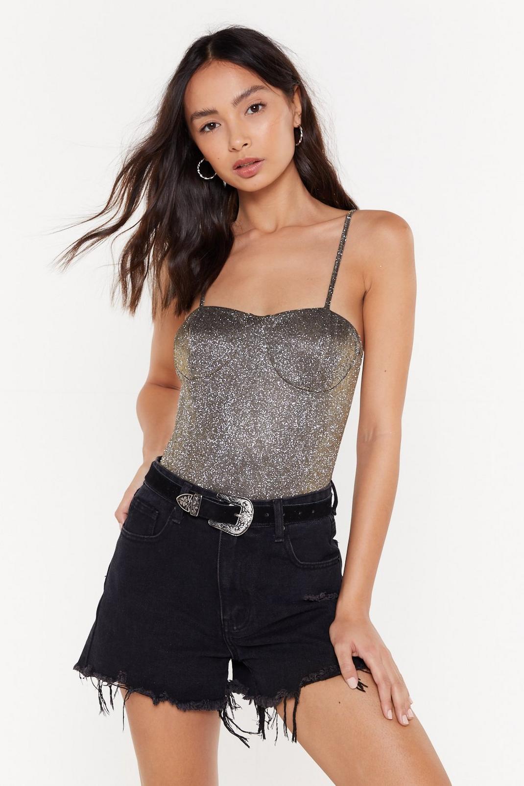Disco Hour Glitter Cupped Bodysuit image number 1