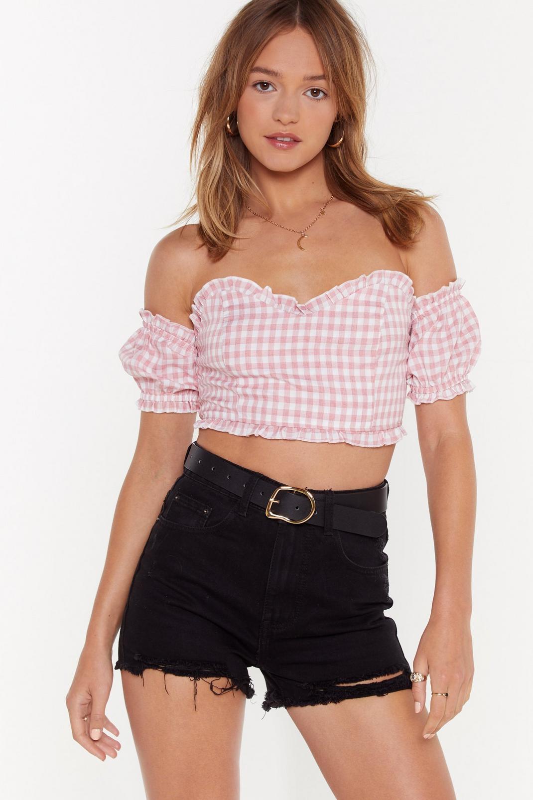 Checkin' You Out Gingham Off-the-Shoulder Top image number 1