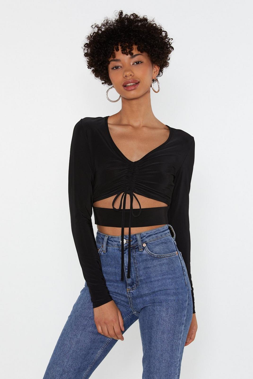 Ruched Cut Out Slinky Crop Top image number 1