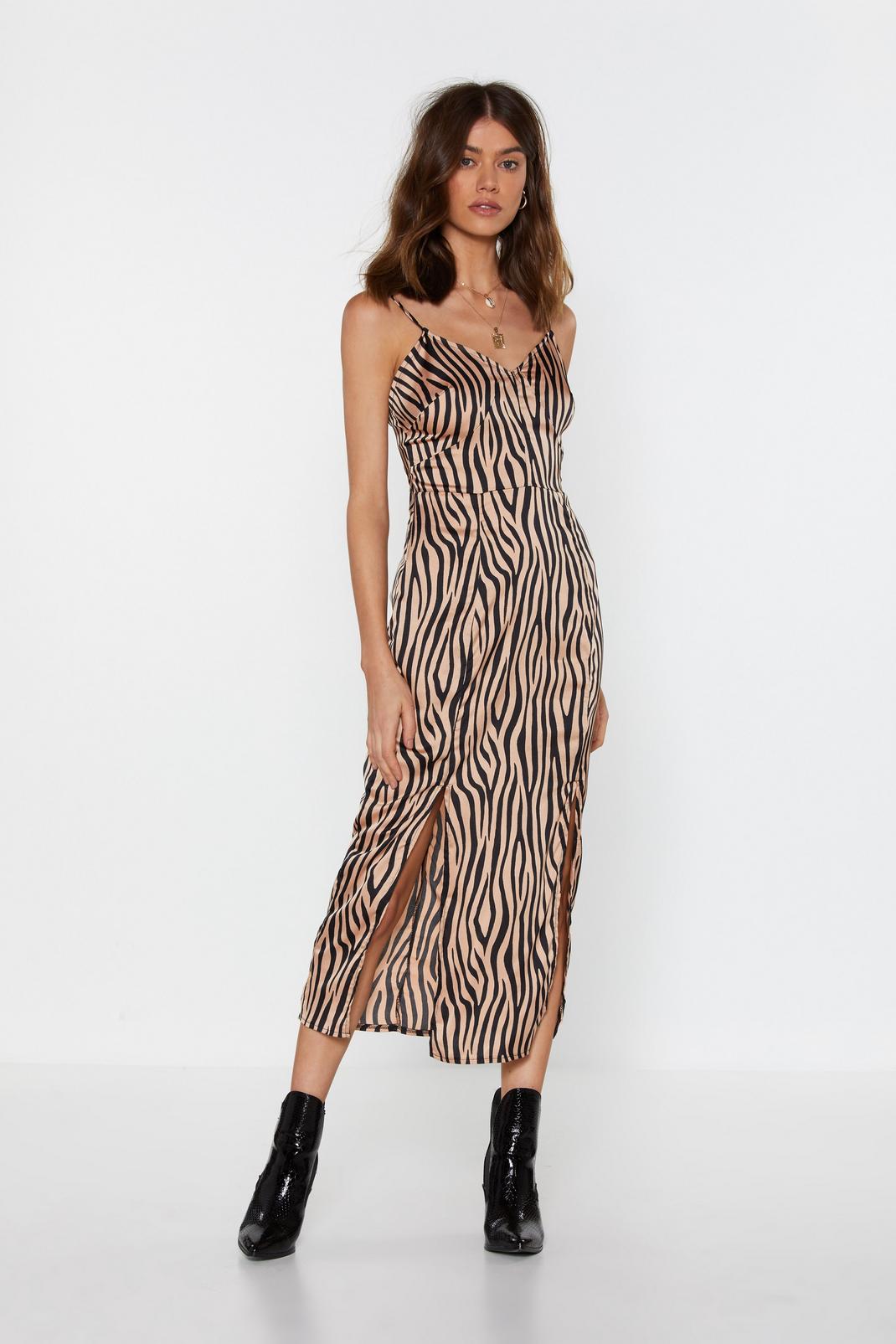 Brown It's Not All Black and White Zebra Midi Dress image number 1