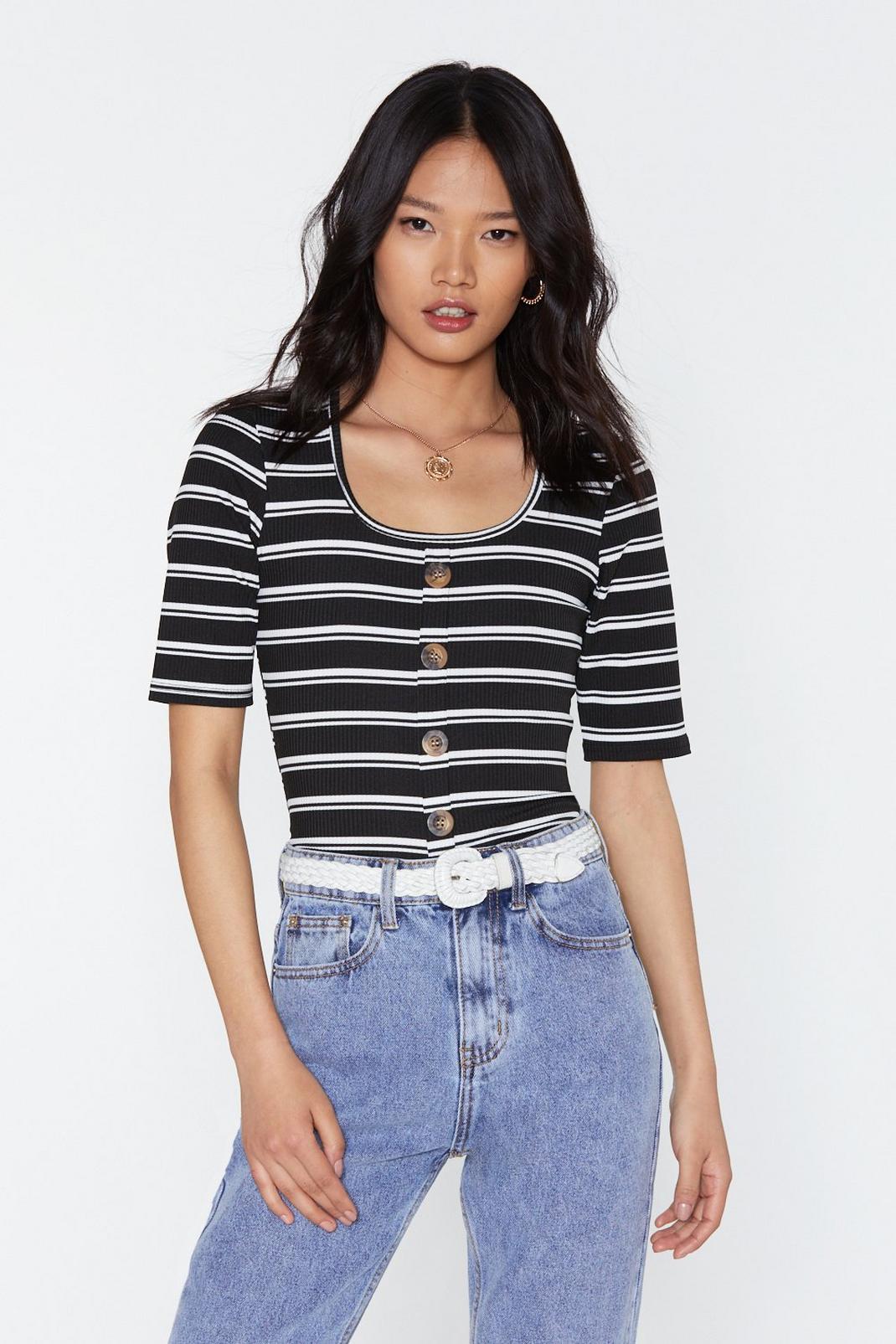 Cut in Line Striped Button-Down Top image number 1