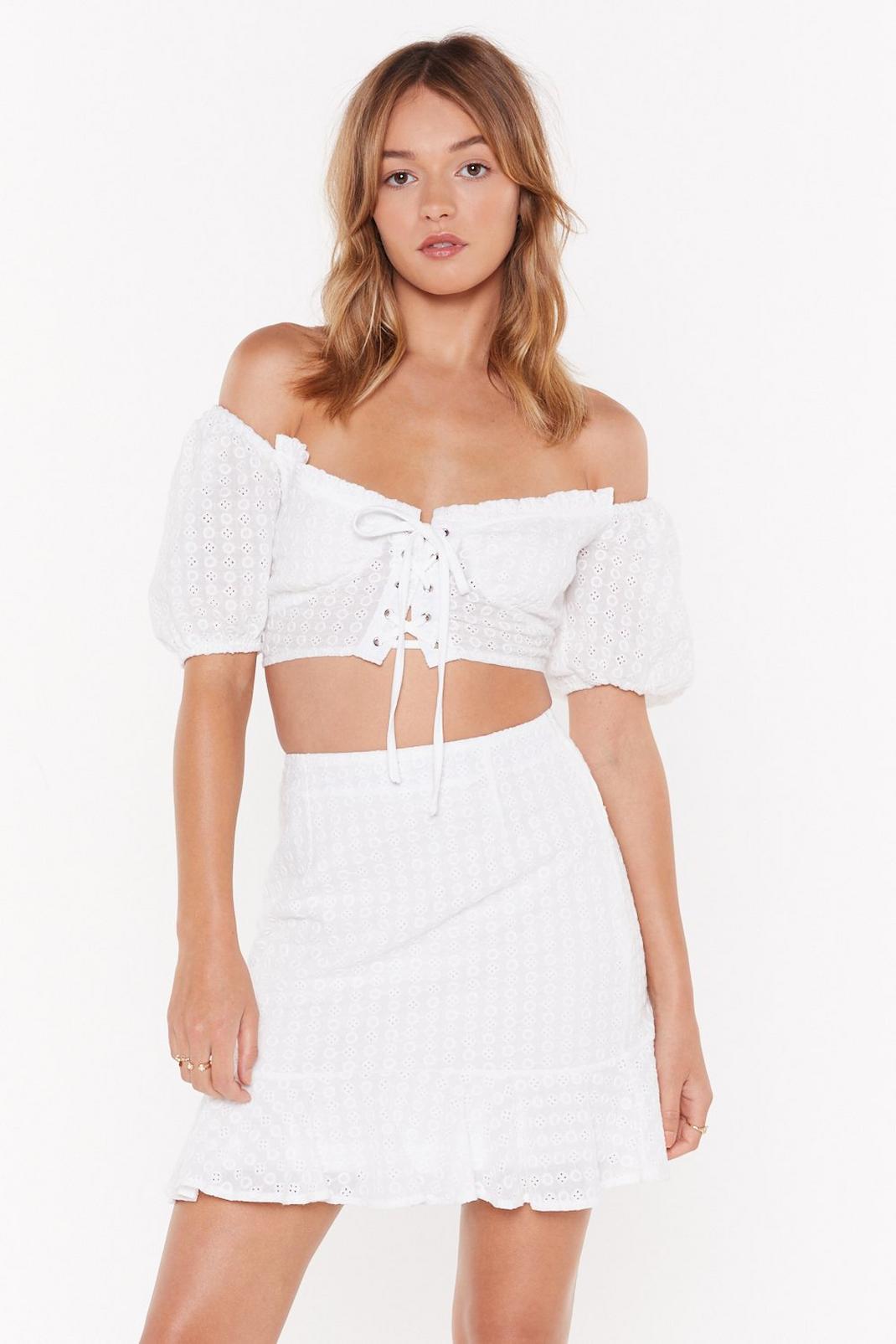 Are You on Broderie Off-the-Shoulder Crop Top image number 1