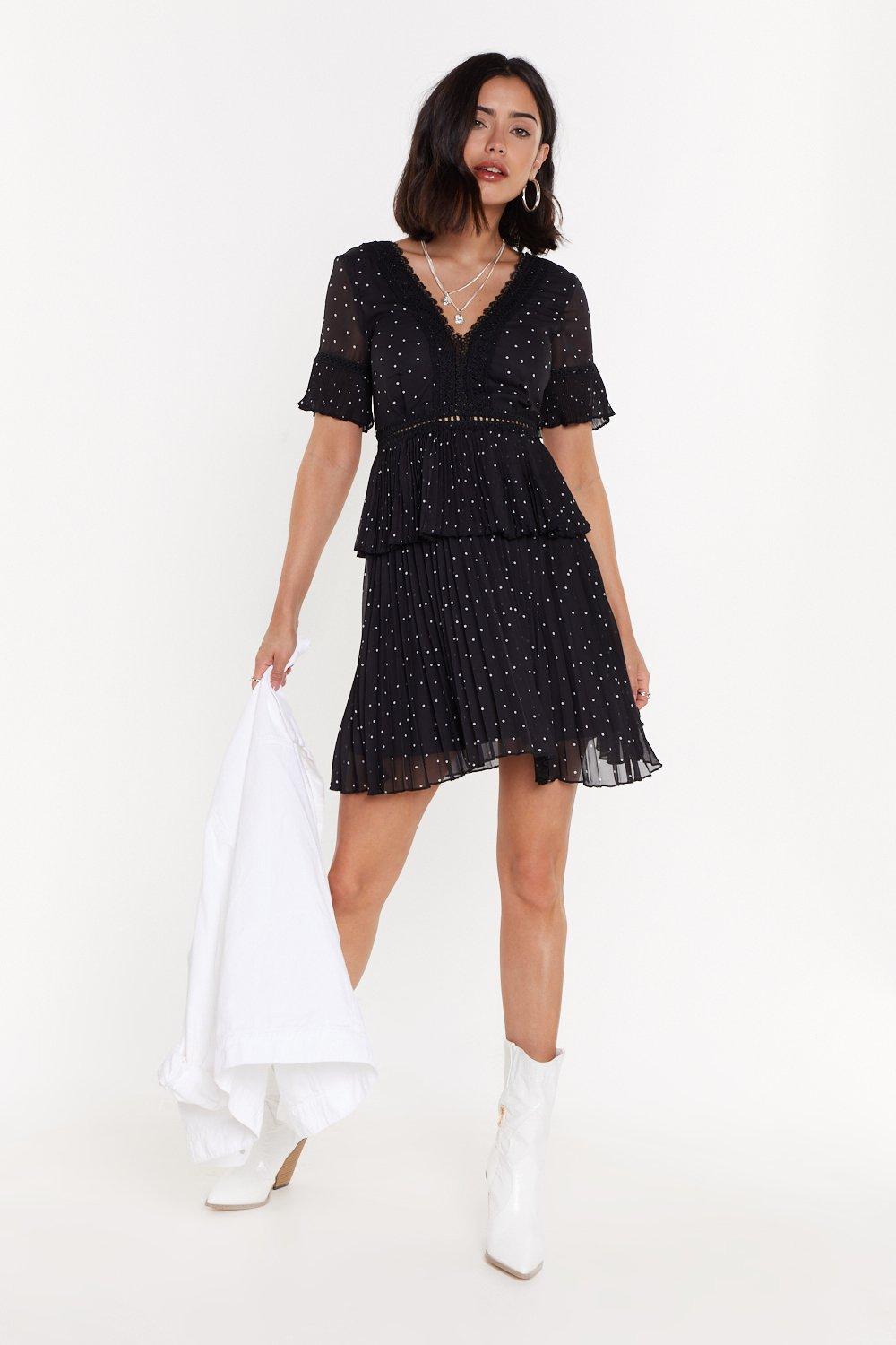 black polka dot ruffle dress