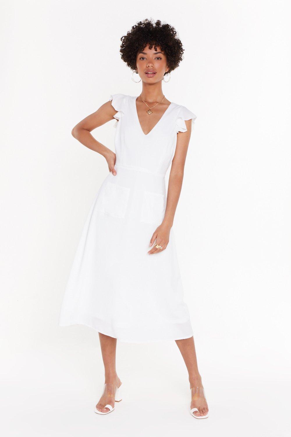 white linen midi dress