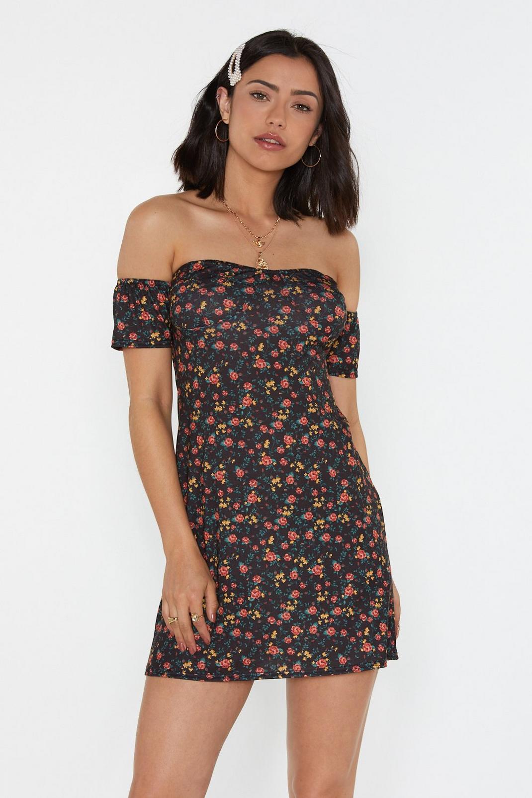 Ditsy Floral Bardot Dress with Cup Detail image number 1