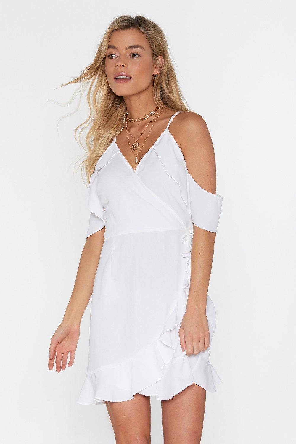 white cold shoulder dress