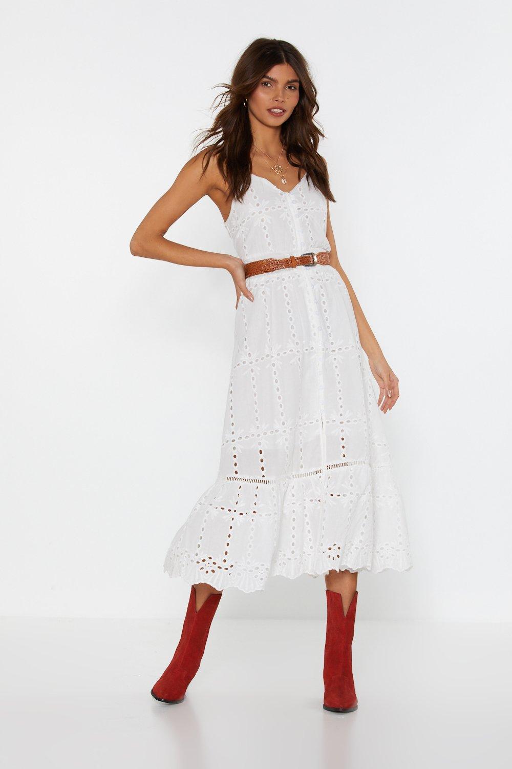 long white broderie anglaise dress