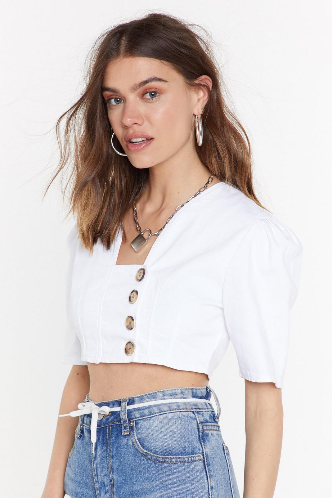 Made the Cut Denim Cropped Blouse image number 1