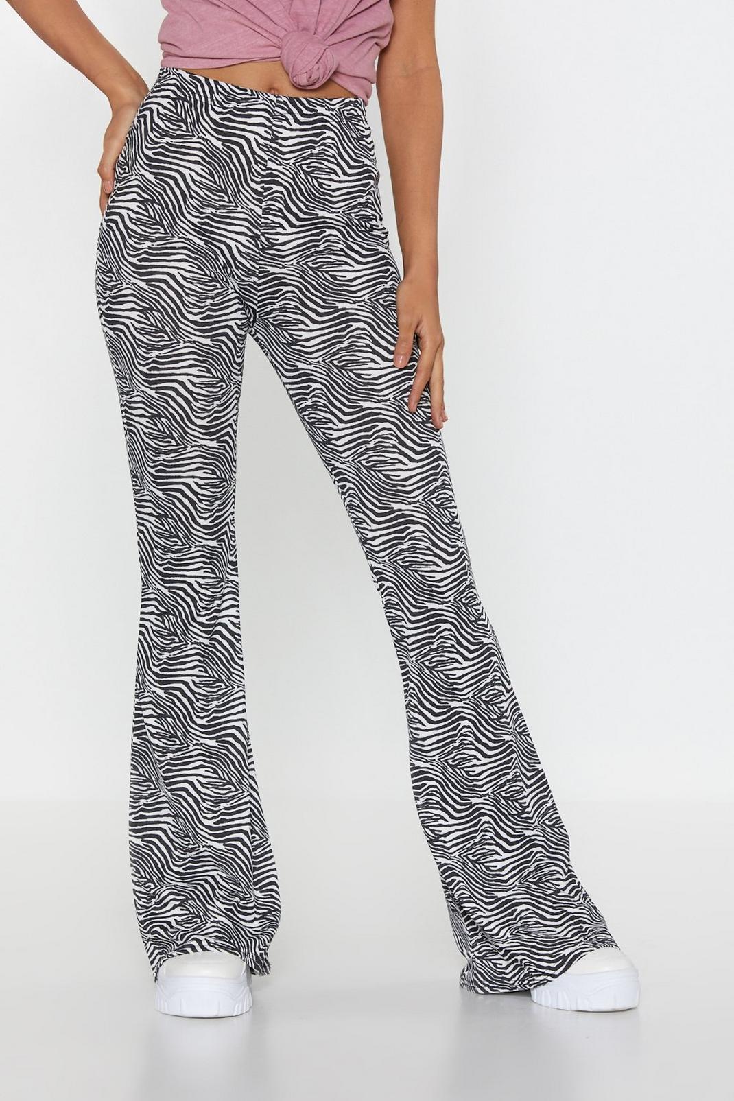 Sequin Fit and Flared Zebra Print Pants