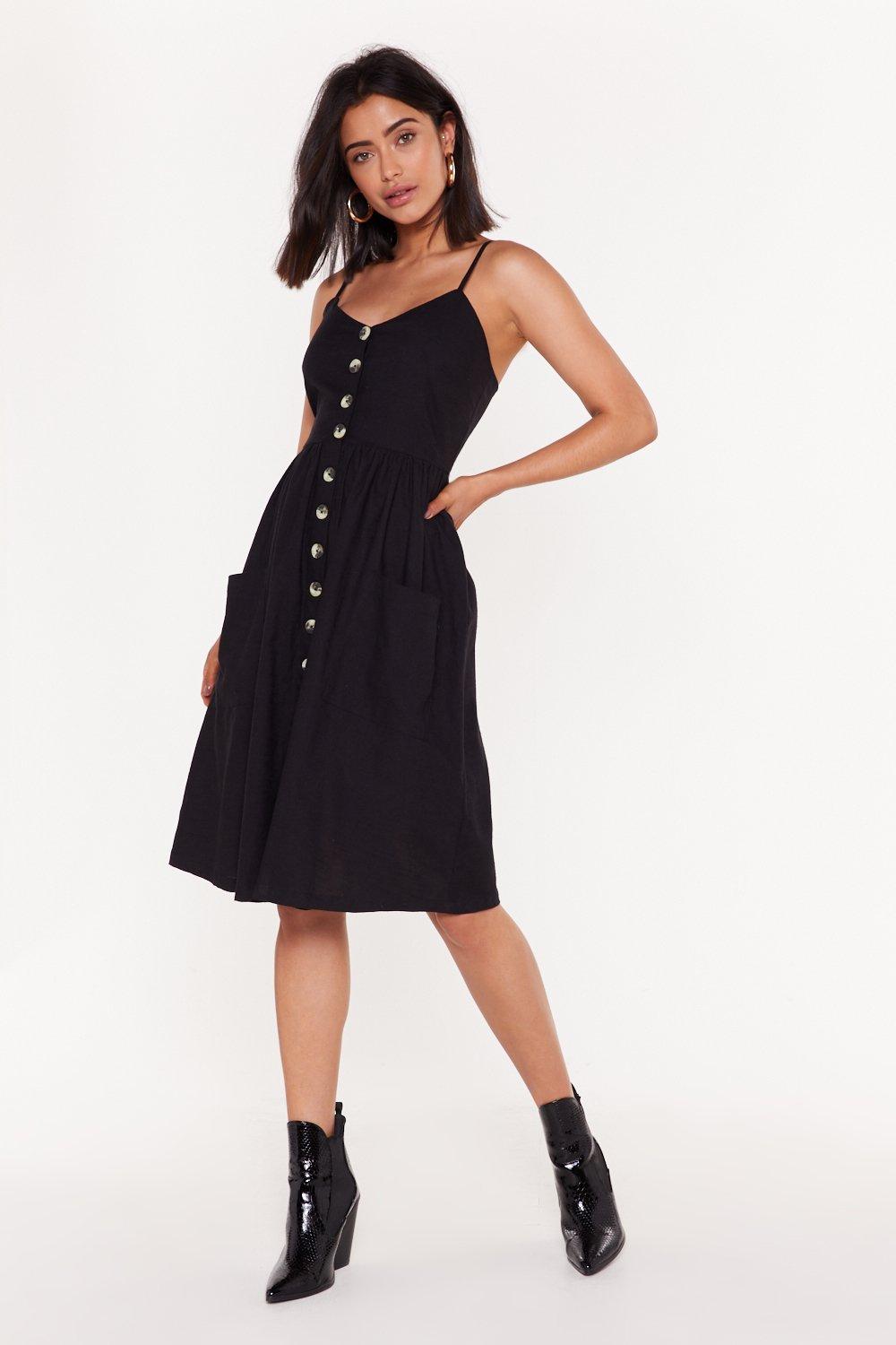 black button up midi dress