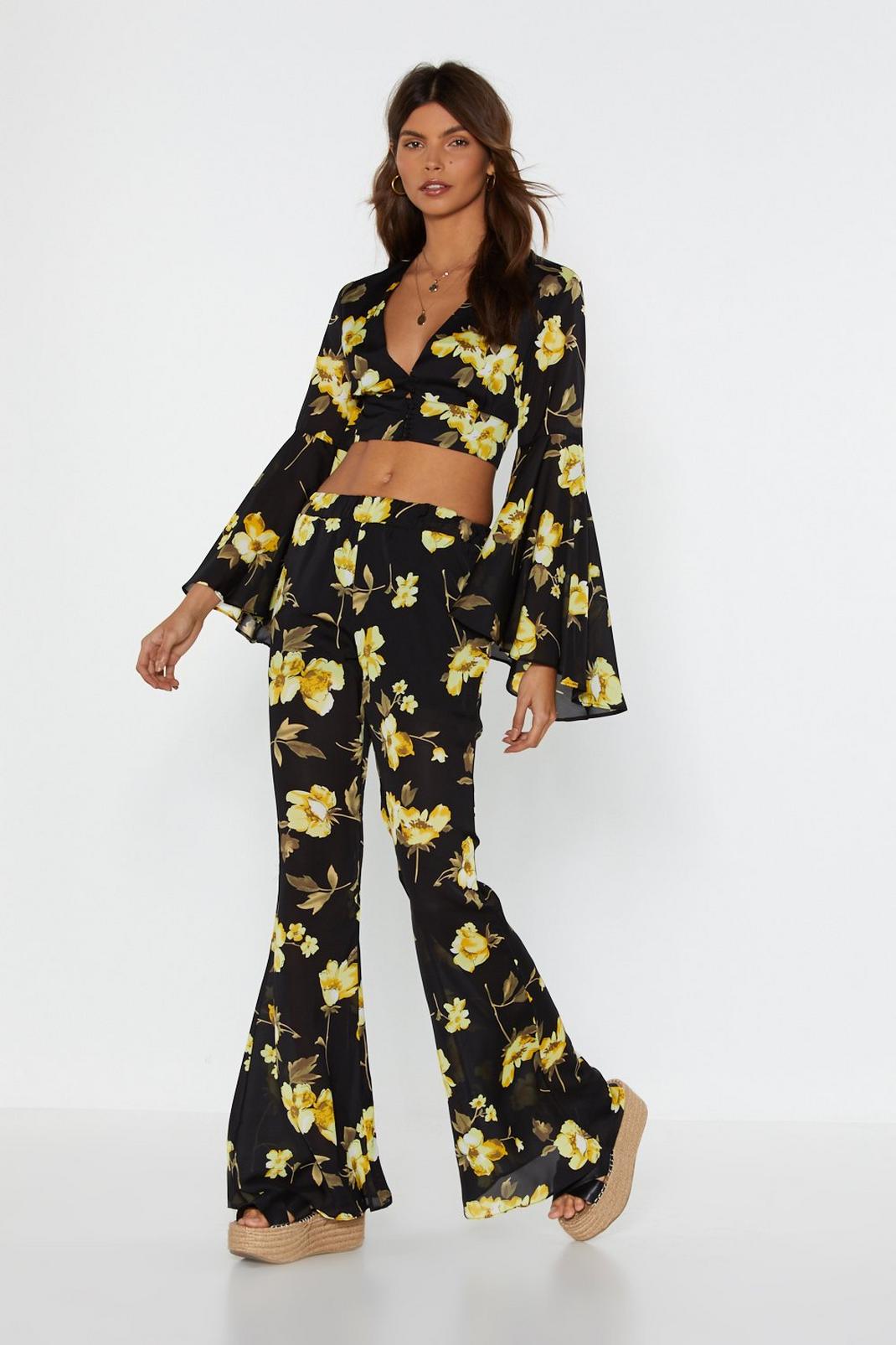 Bloom Where You Are Planted Floral Flare Pants image number 1