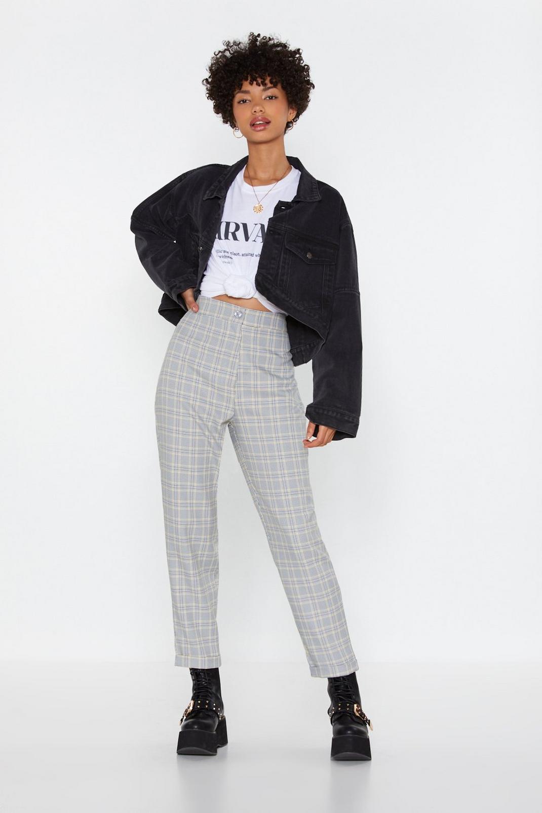 Grey Check Turn Up Trousers image number 1
