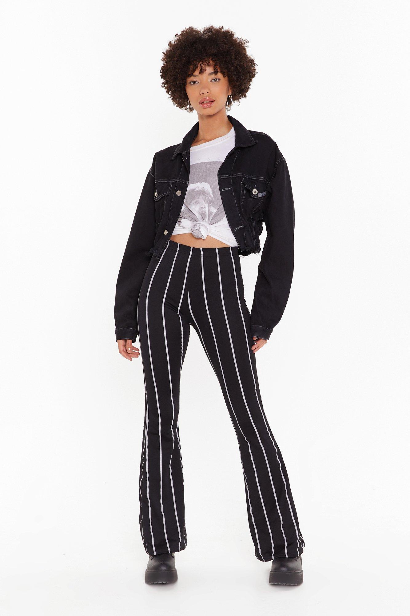 black striped flared trousers