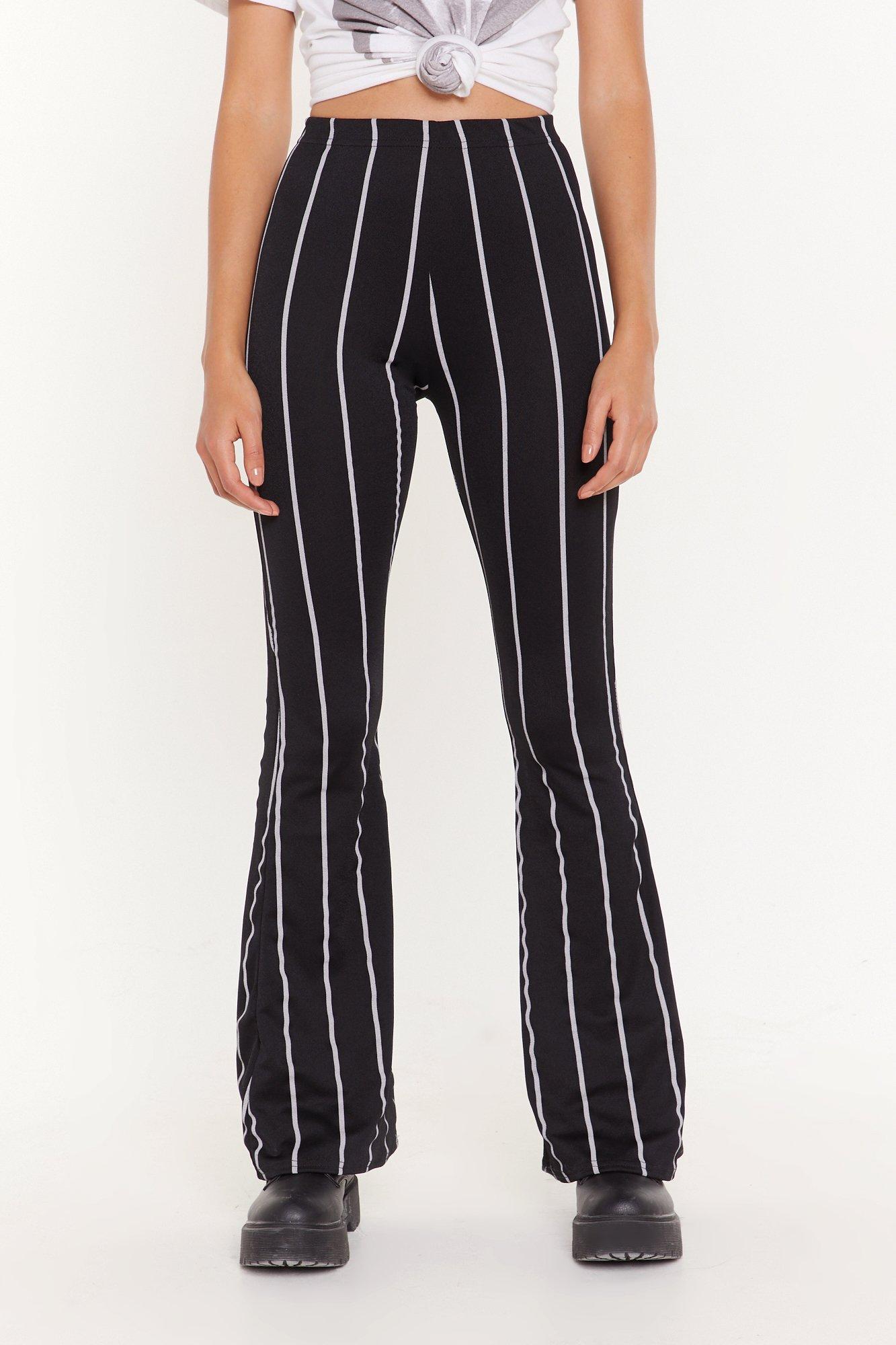 black and white striped pants flare