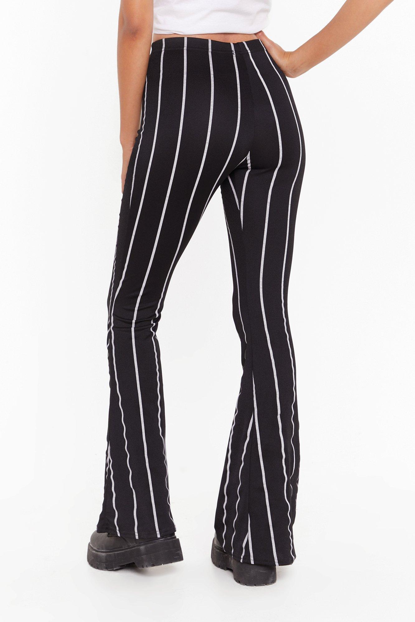 Black and White Striped Flare Pants