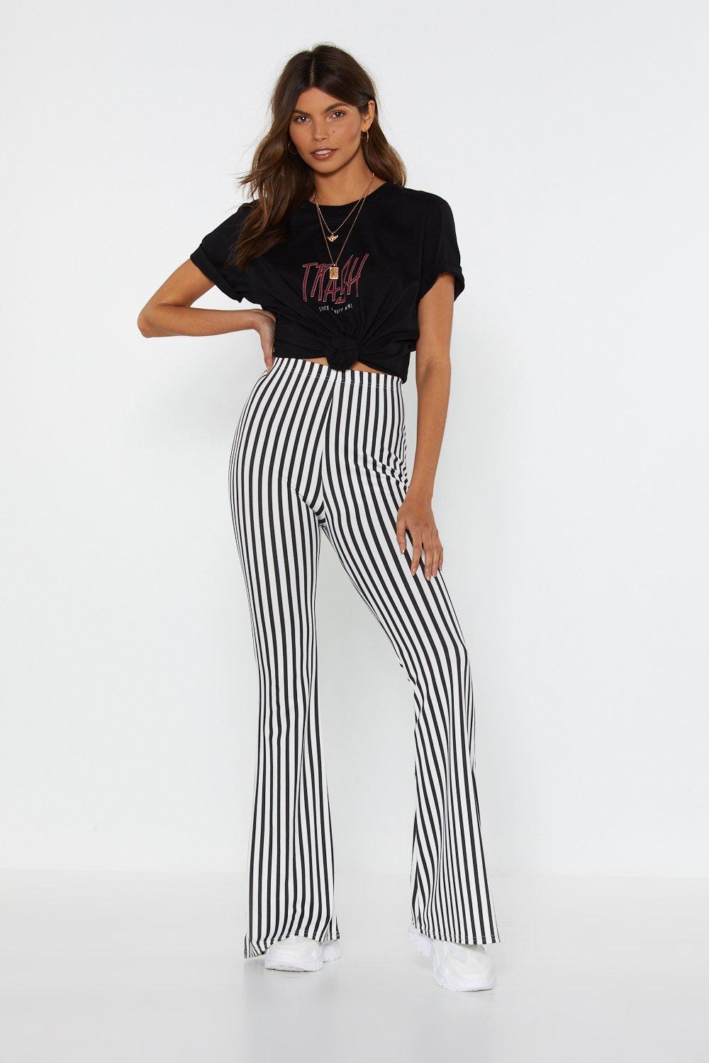 black striped flared trousers