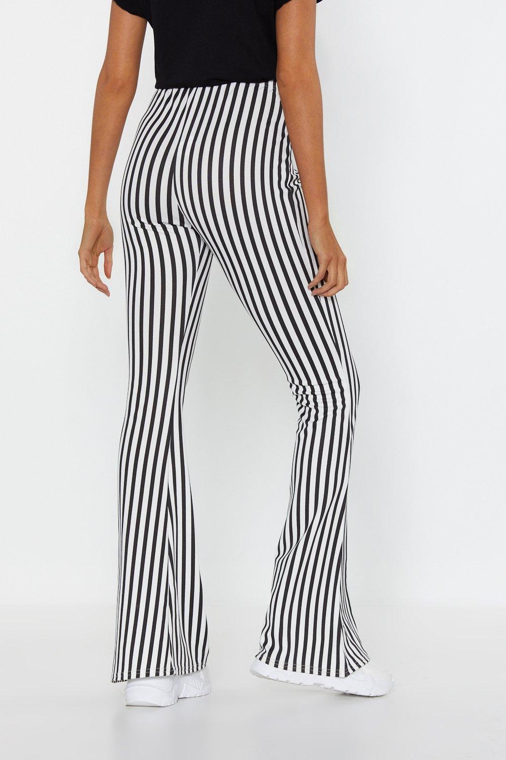 Womens Flare Pants Black Casual High Waist Striped Tape Leg Pants