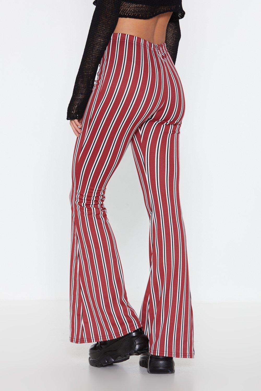 Burgundy and white store striped pants