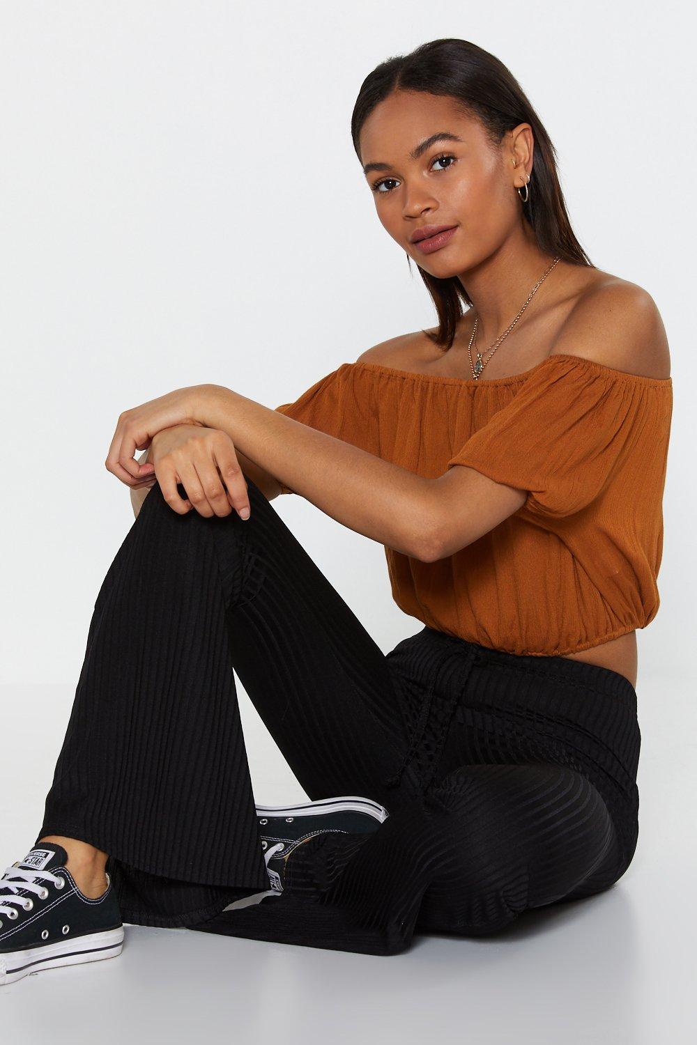 black ribbed flare pants