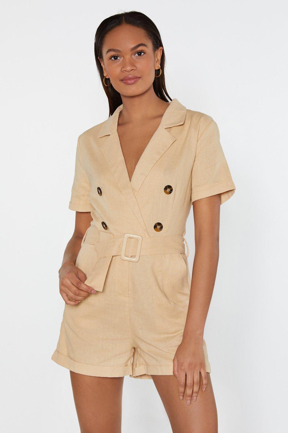 beige linen playsuit