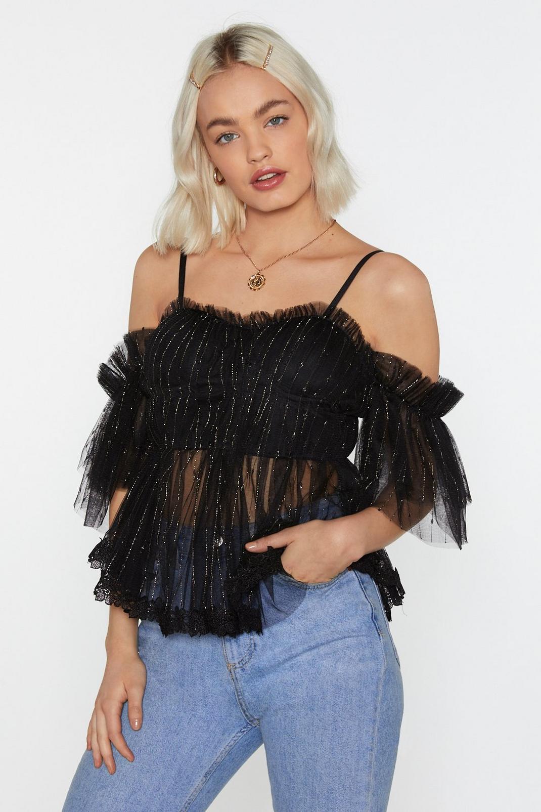 Mesh and Ready Cold Shoulder Top image number 1