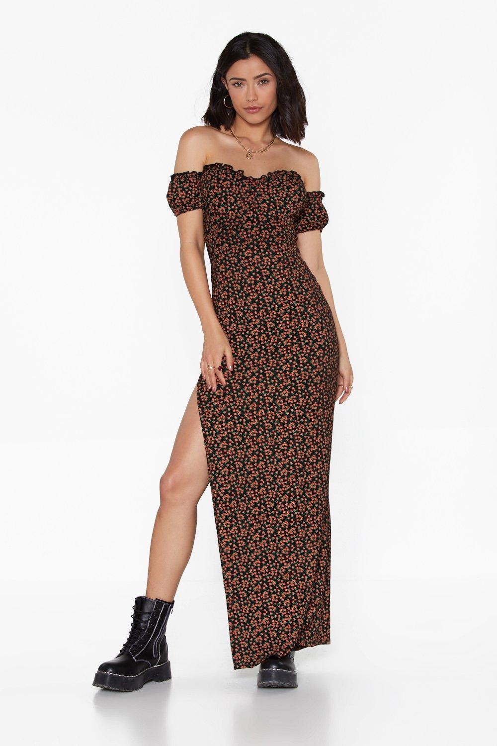 off shoulder maxi dress floral