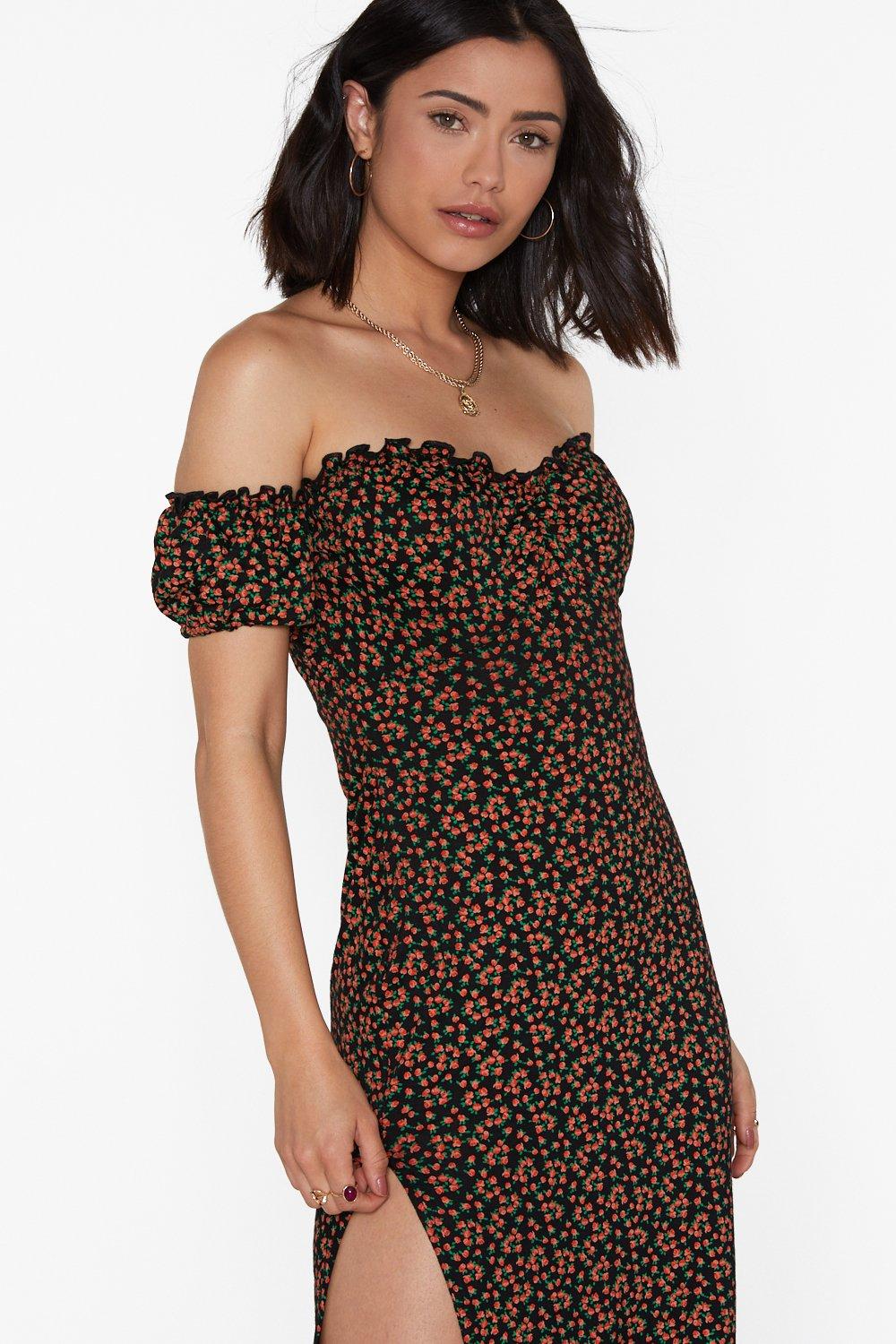 Weekend Off the Shoulder Floral Maxi Dress