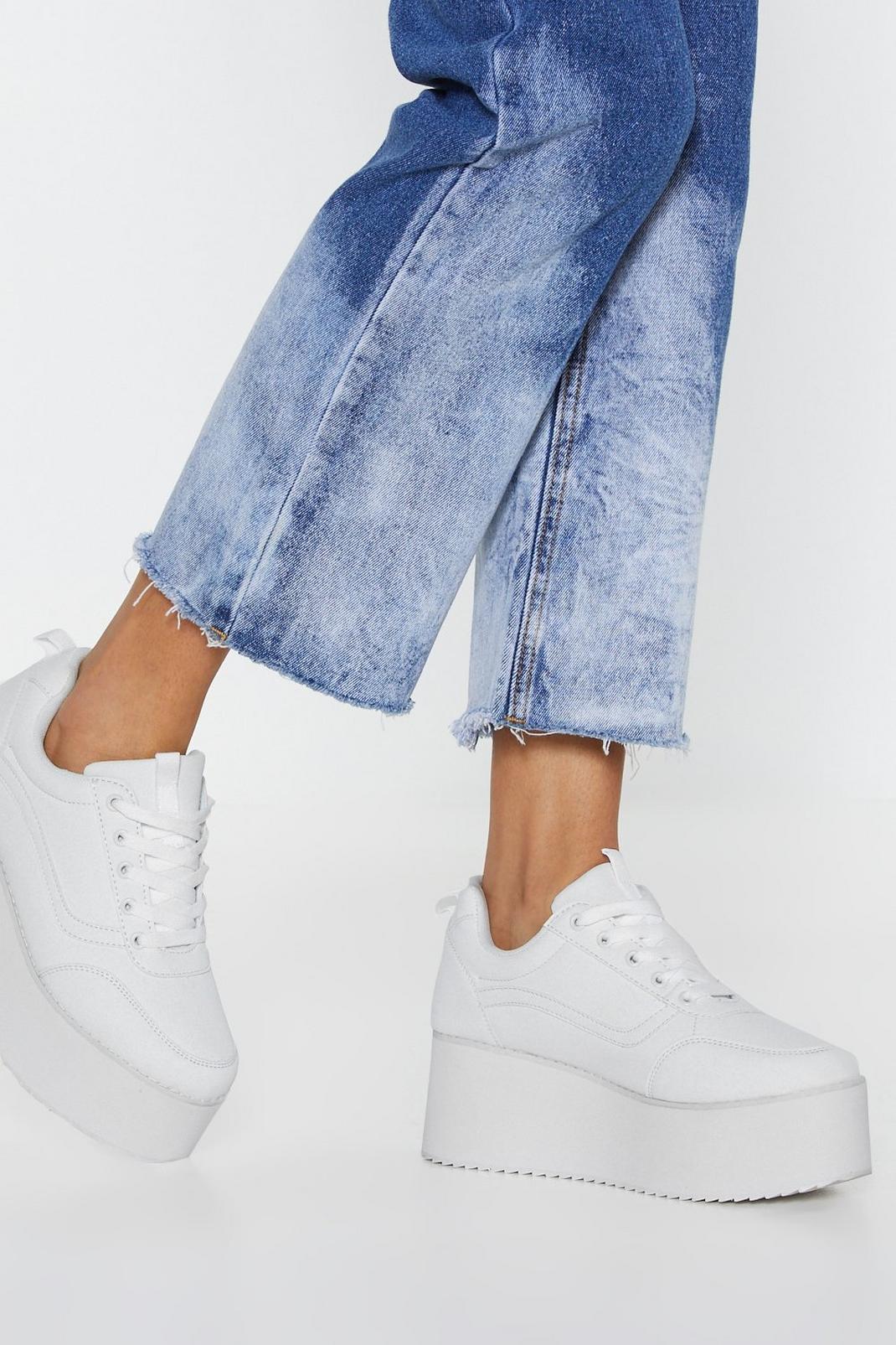 Elevated Flatform Lace Up Side Stripe Trainers image number 1