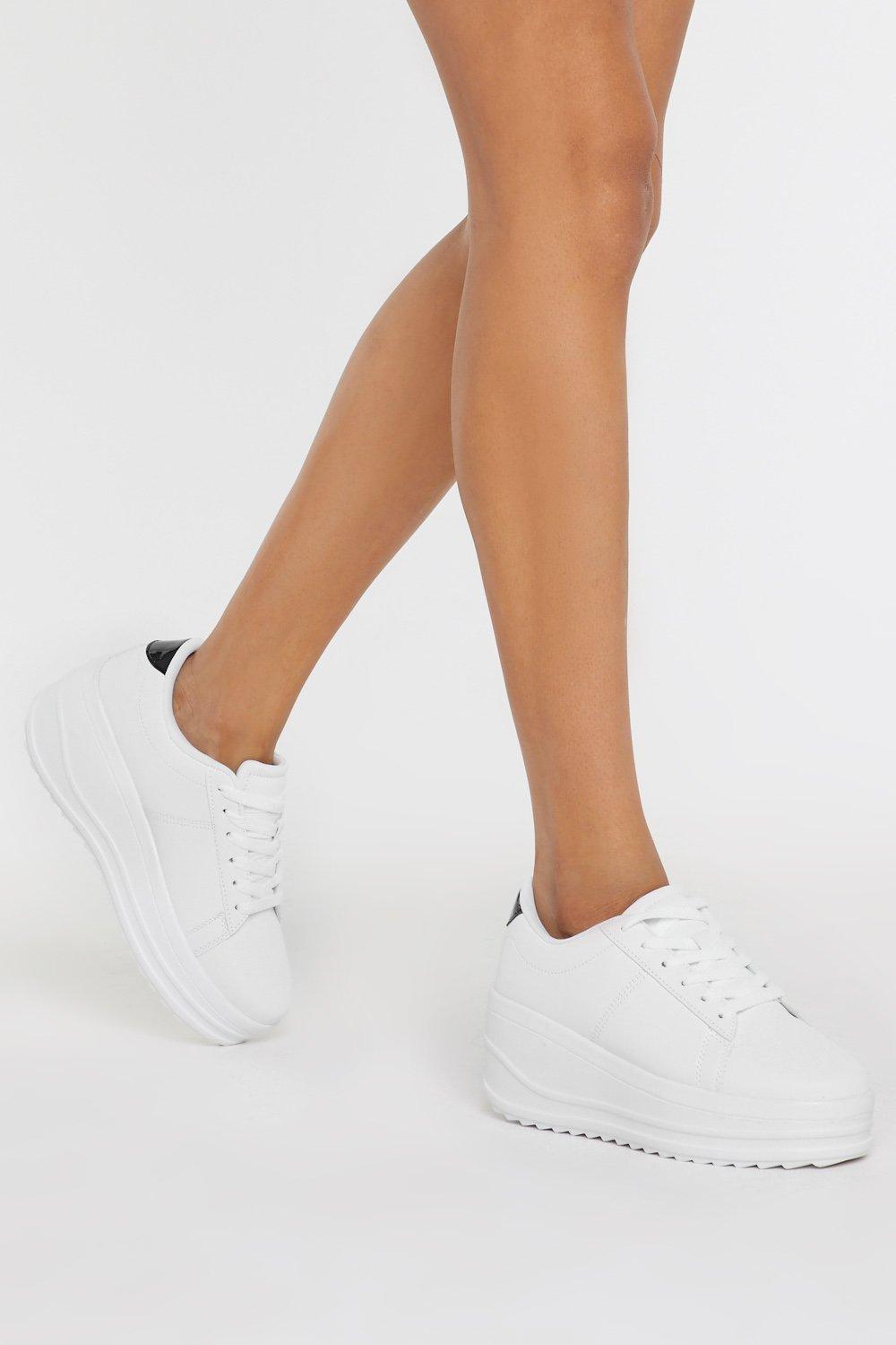 white lace up platform sneakers