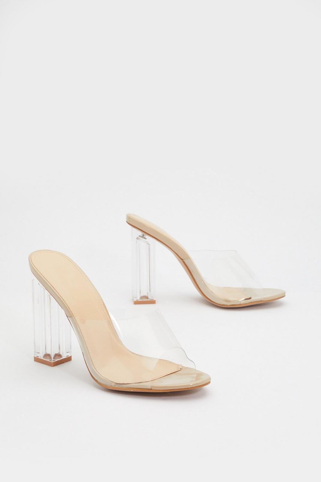 Nude Clear Strap Block Heel Mules image number 1