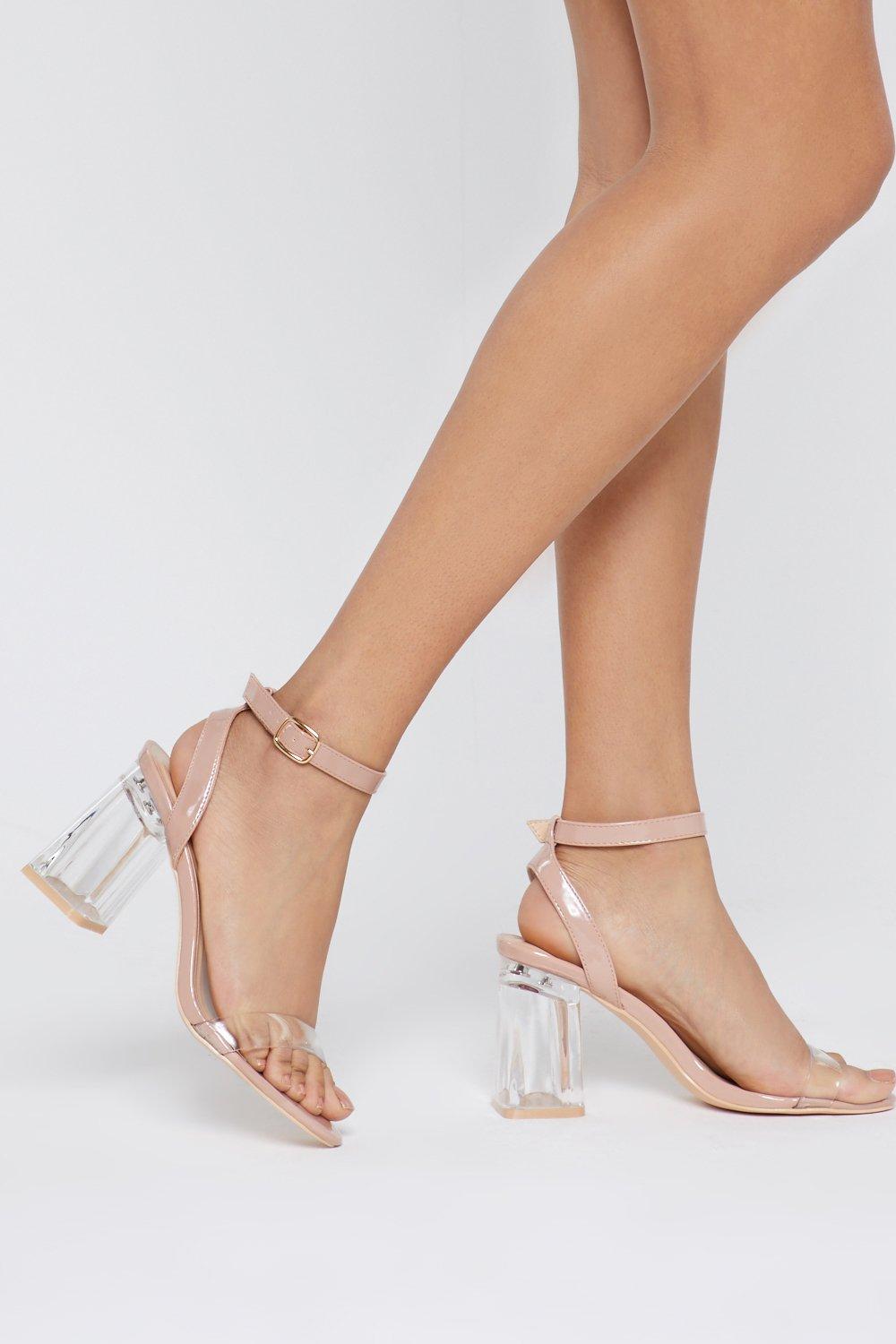 clear heels block heel