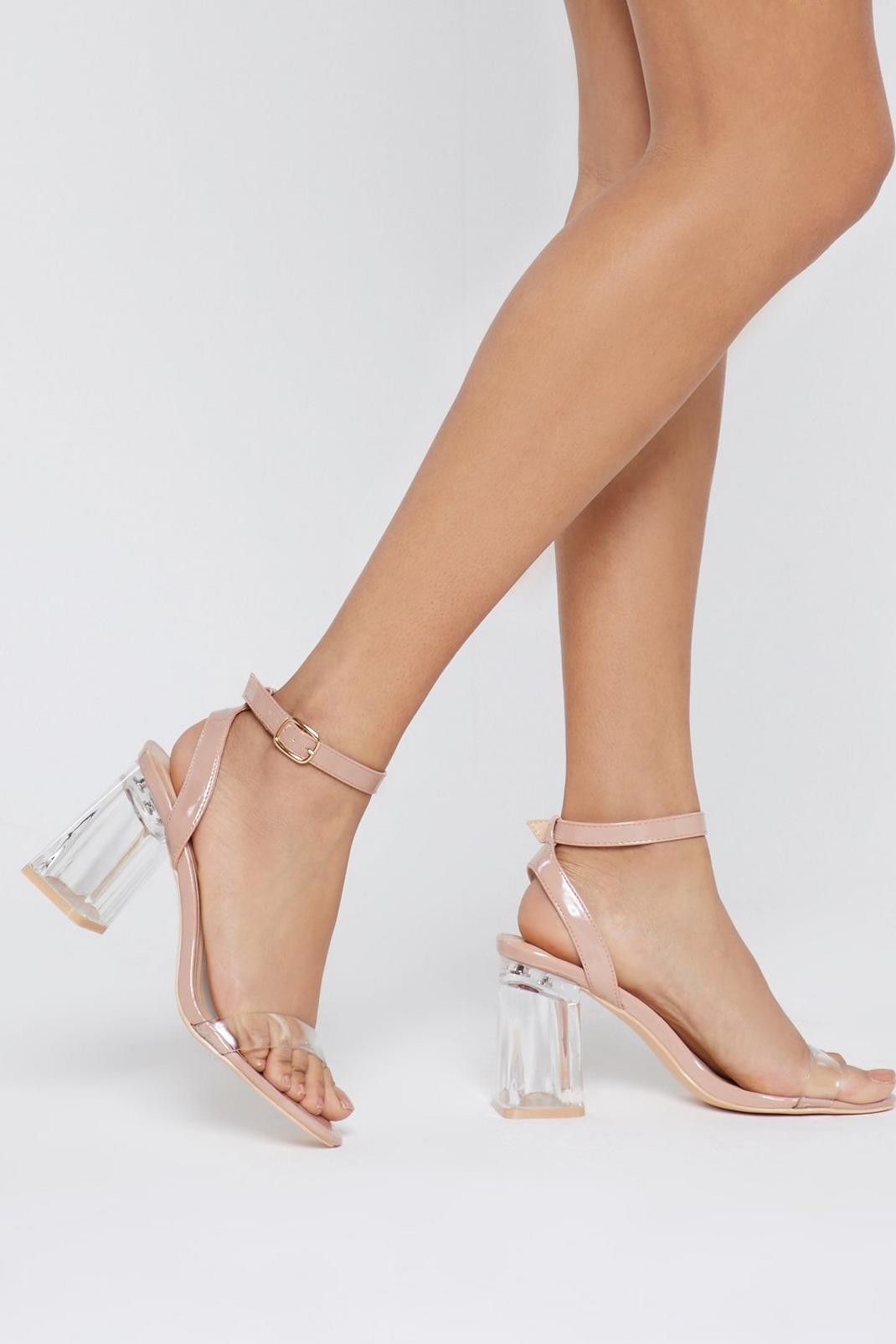 Nude Faux Leather Clear Block Heels image number 1