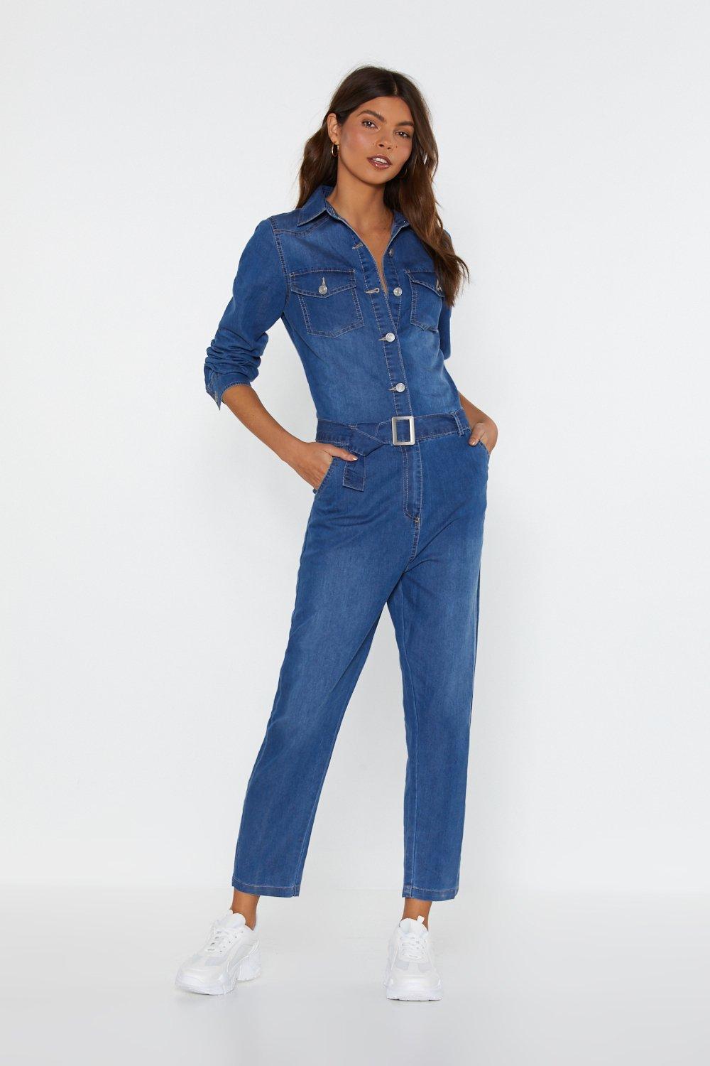 denim belted jumpsuit