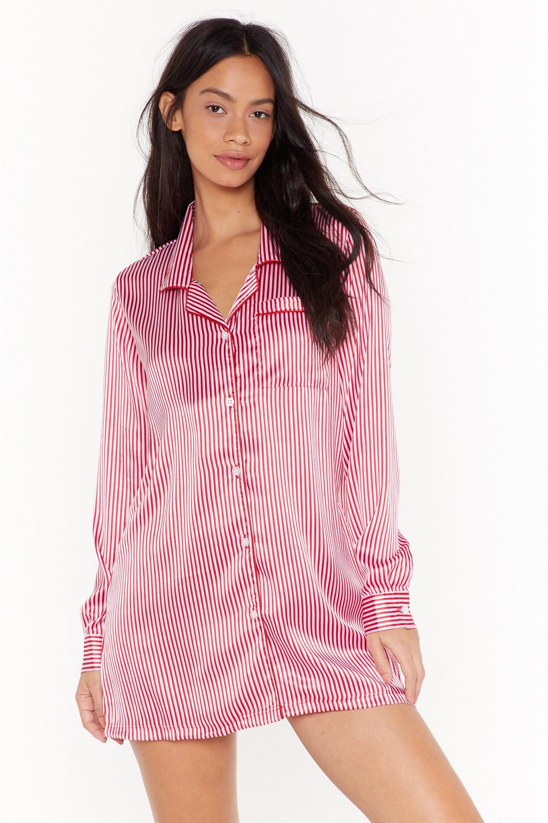 Stripe to Bed Satin Pajama Shirt image number 1