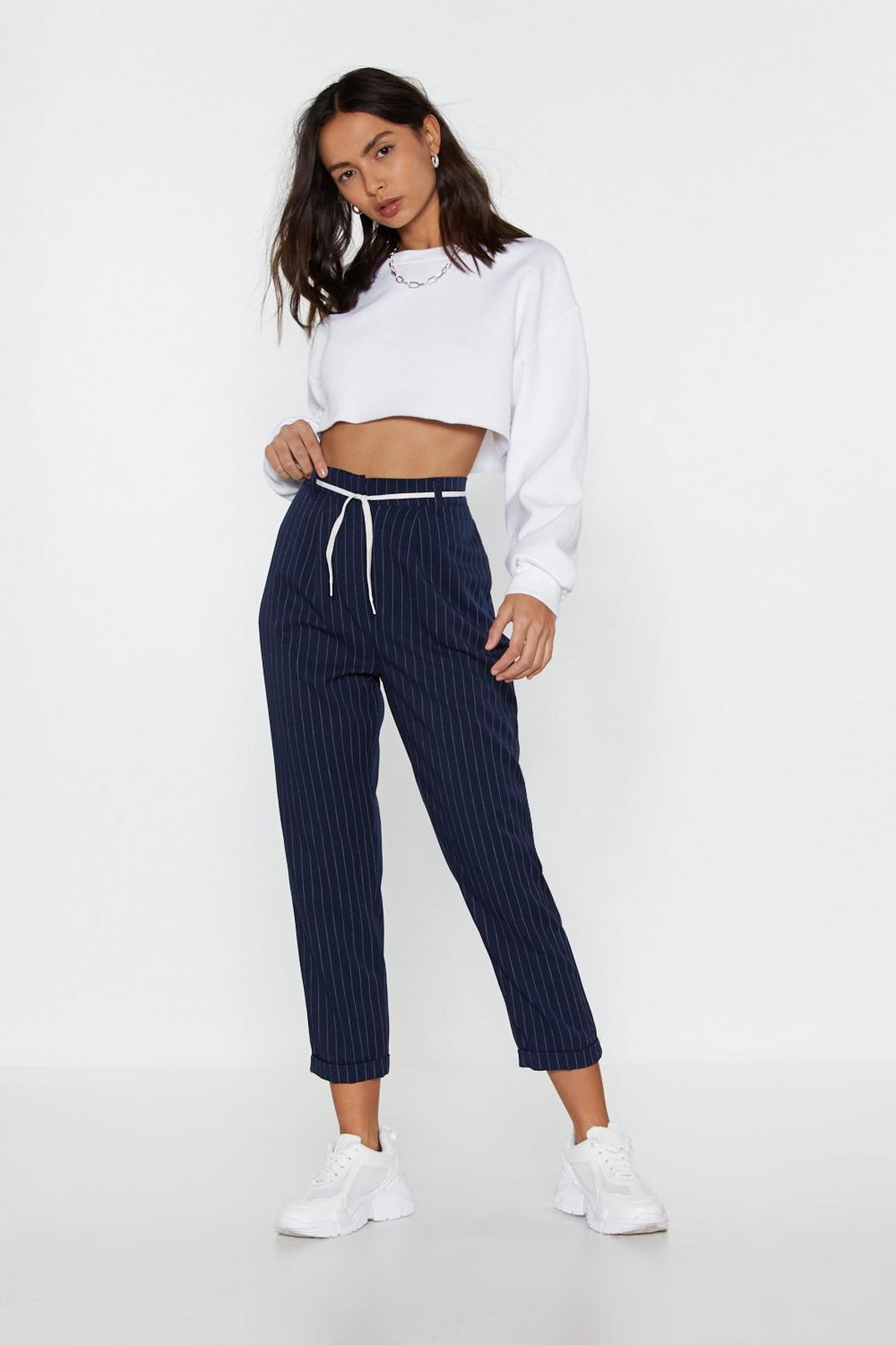 Pinstripe Turn Up Trousers image number 1