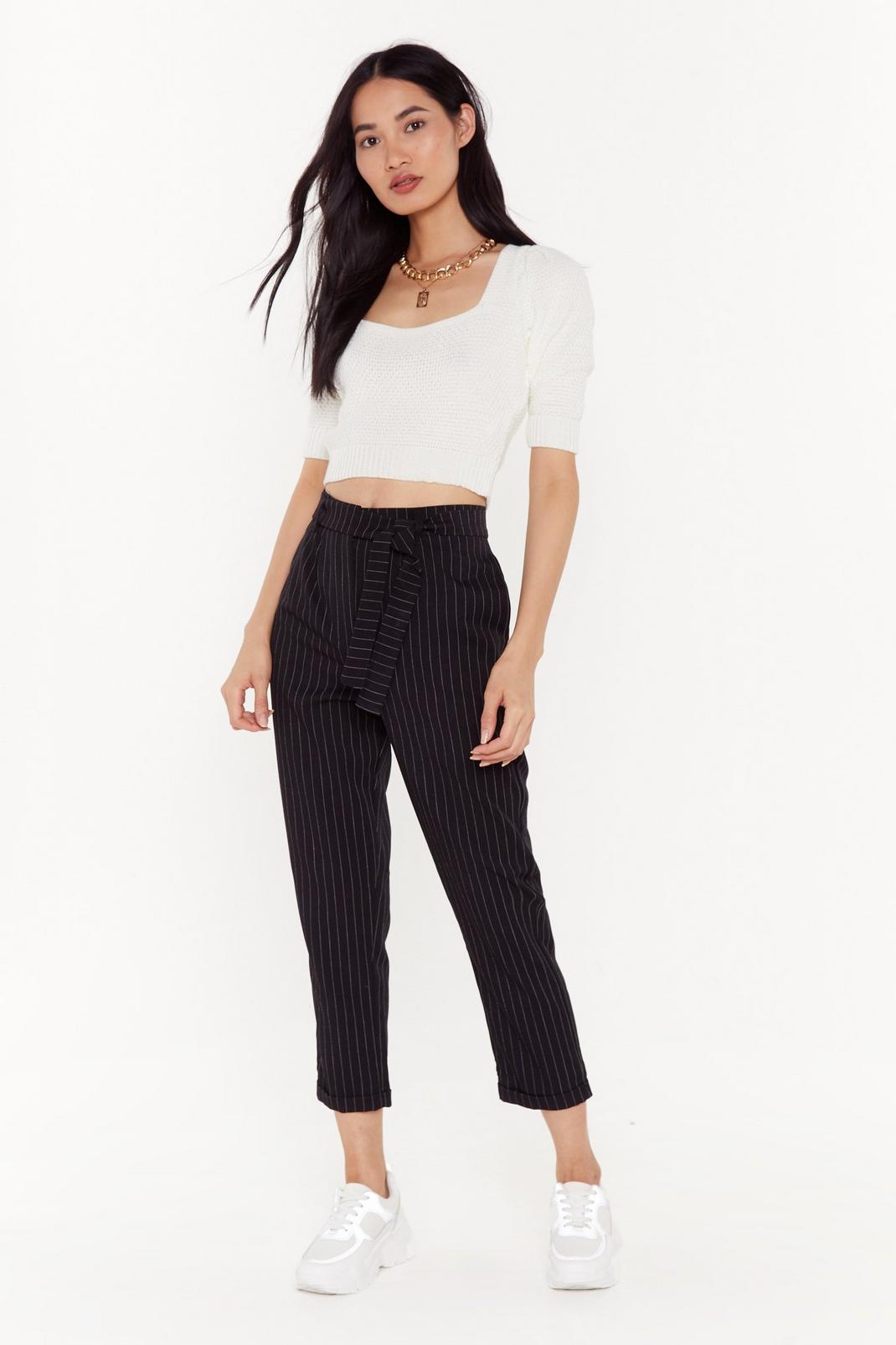 Black In Less Than No Line Pinstripe High-Waisted Pants image number 1