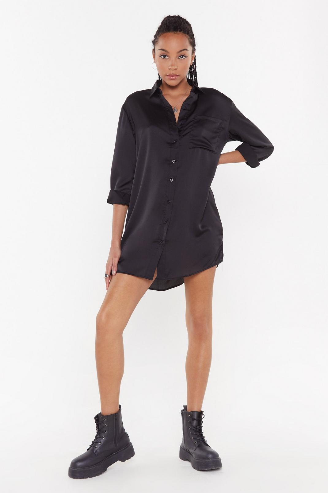 Silky Button Down Satin Shirt Dress image number 1