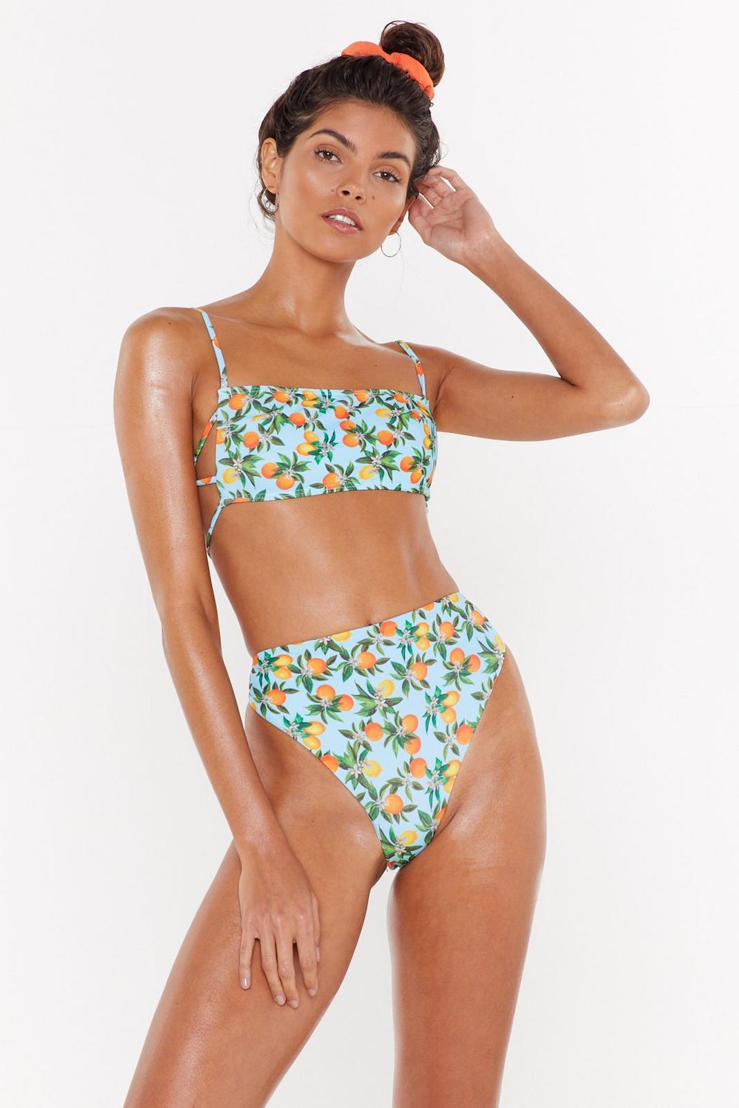 Turquoise Lemons Strappy High-Waisted Bikini Set image number 1