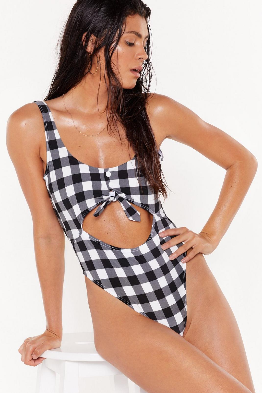 Gingham What They Want Cut-Out High-Leg Swimsuit image number 1