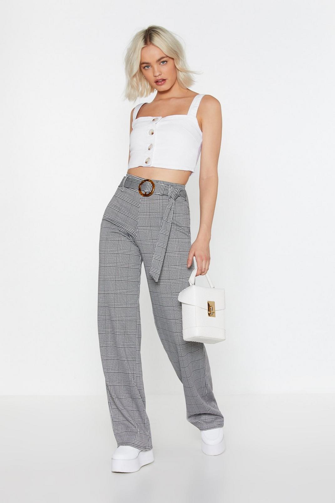 Grey Check Belted Wide Leg Trousers image number 1