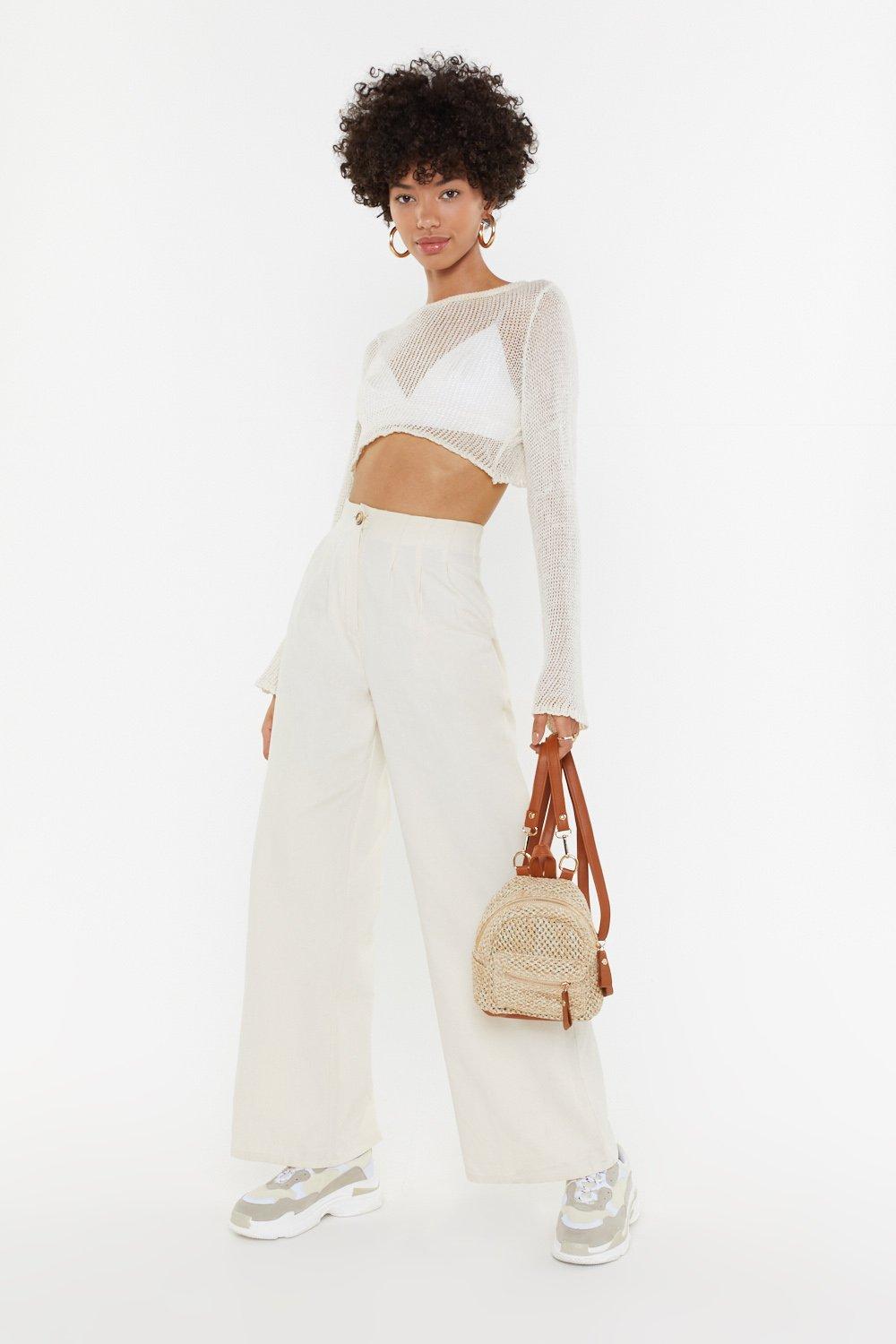 High Waisted Linen Pants With Wide Legs 
