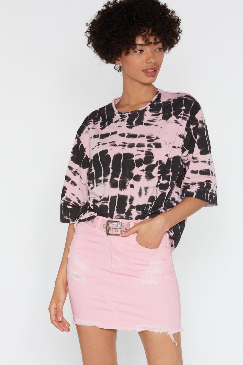 Pink distressed denim skirt best sale